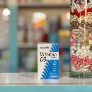 بسته قرص ویتامین د۳ هلث اید با دوز ۱۰۰۰ واحد بین المللی برای تقویت استخوان و سیستم ایمنی