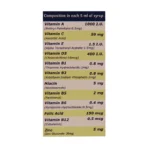 جدول ترکیبات و مواد تشکیل دهنده شربت مولتی سانستول پلاس زینک شامل دوز زینک و ویتامین ها